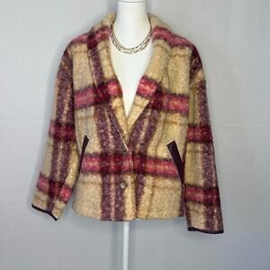 Knox Rose Bouclé Plaid Jacket Cozy Button Front Womens Medium